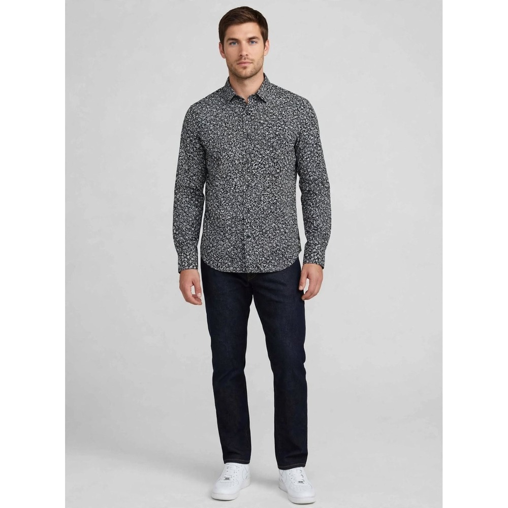 Naked & Famous Button Up Shirt Mens Med Black Floral Athletic Fit Pocket Canada